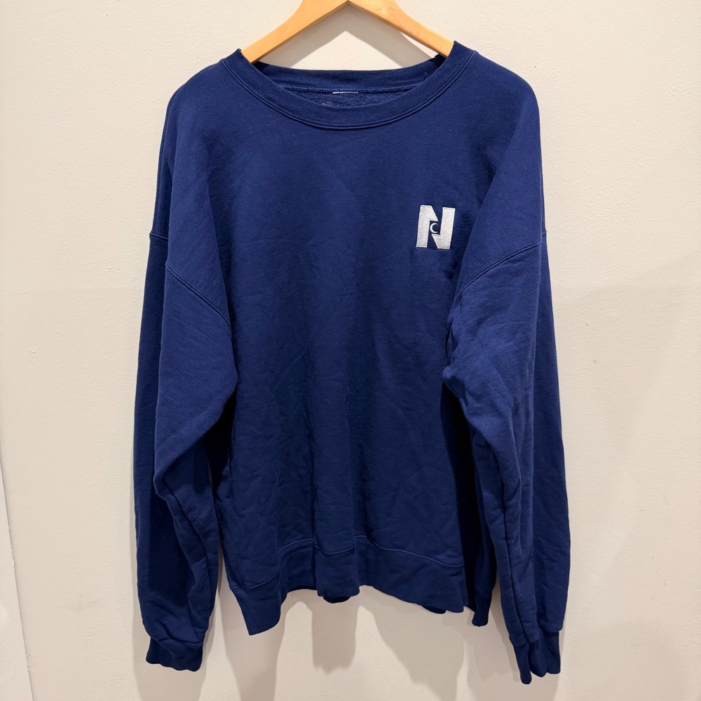 Nocturnal Navy N Moon Crewneck Sweatshirt Embroidered Logo | Size L